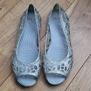 Crocs Isabella Silver Glitter Jelly Flats Girl's size J 5 used